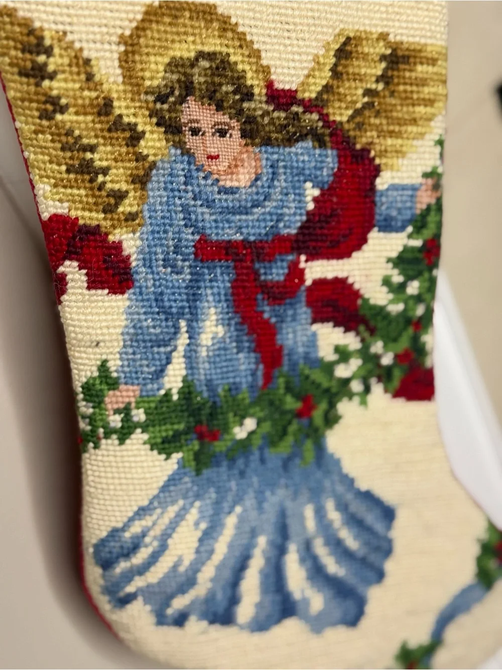 Ashley Embroidered Red Cuff Angel Needlepoint Christmas Stocking Lillian Vernon